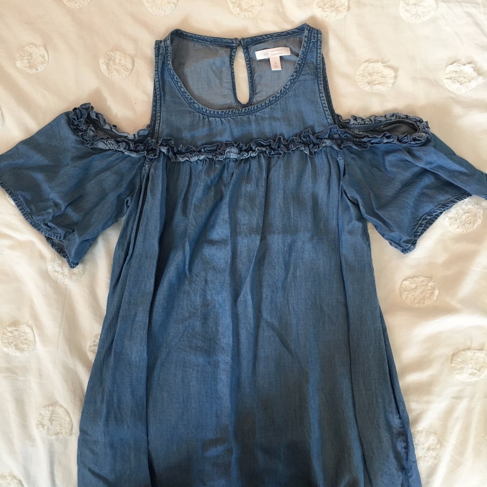 Chambray Cold-Shoulder Dress